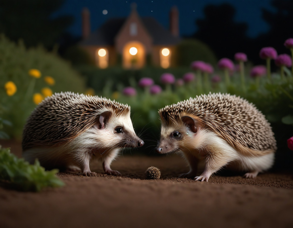 Zwei Igel nachts in Ellis Garten